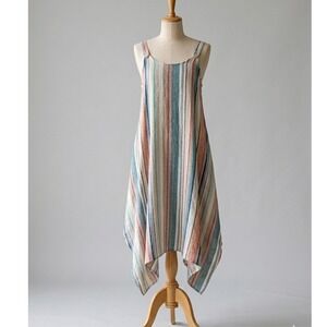 Foil New Zealand Asymmetric Striped linen Pinafore Dress‎ Lagenlook Artsy 6 Midi